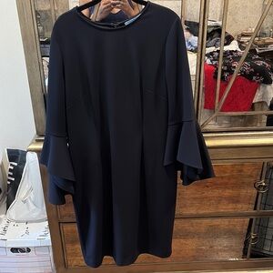 ANTONIO MELANI Black Sheath Dress with Long Bell Sleeves and Crew Neck for Work